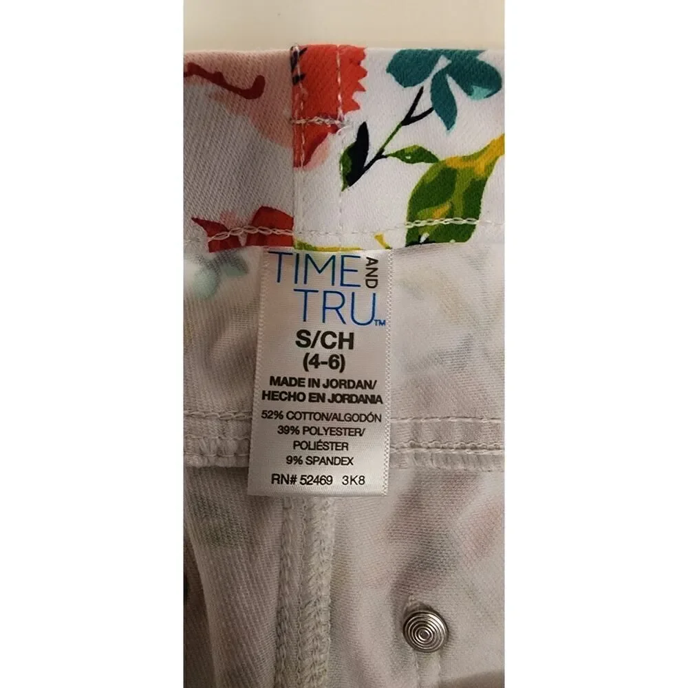 Time and Tru Jegging Capri Women's White Floral Small 4-6 - Picture 8 of 8